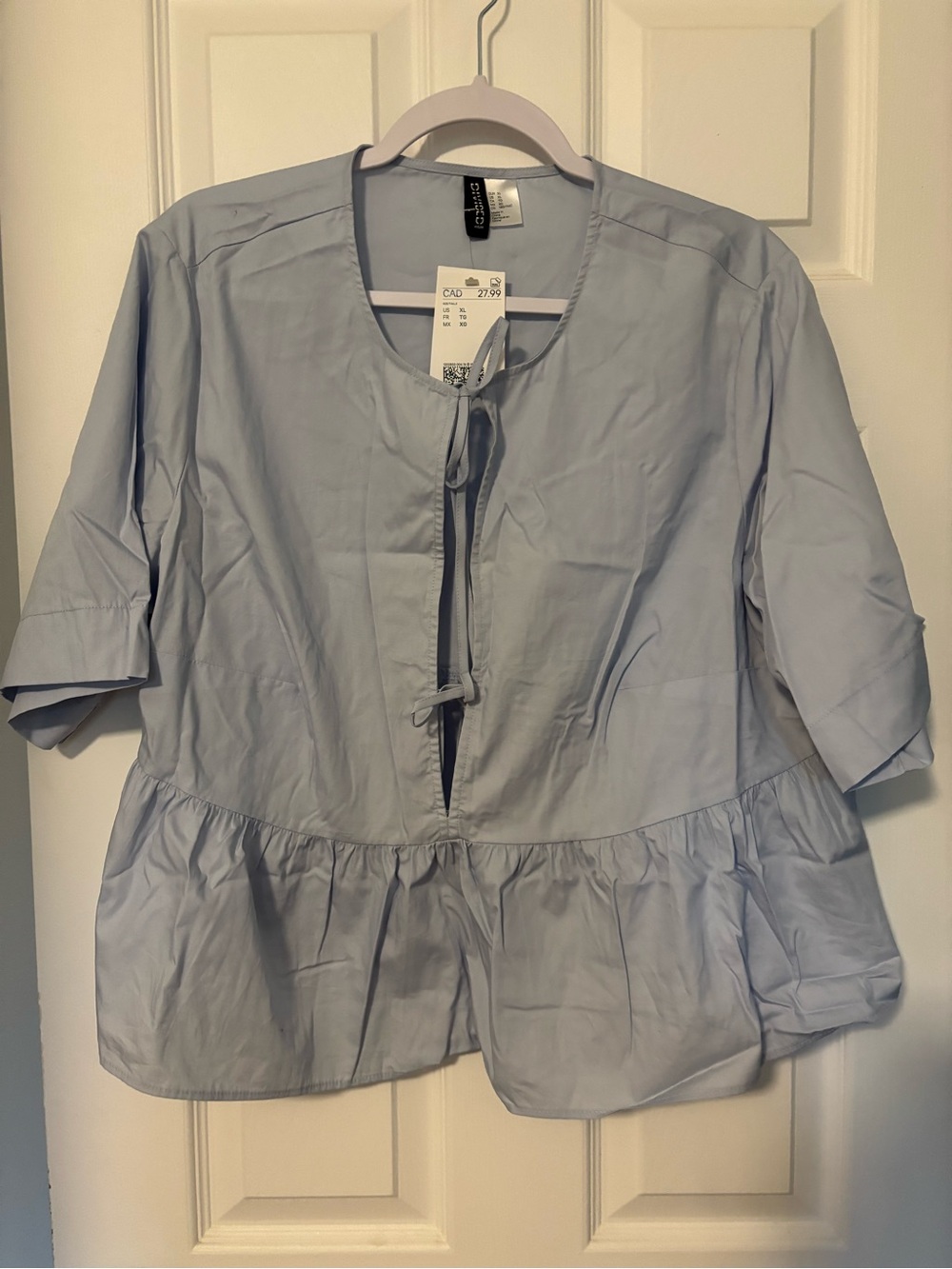 H&M Light Blue Women’s Peplum Tie-Front Blouse